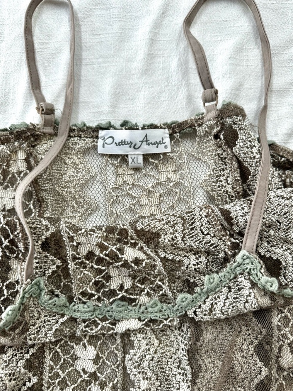Pretty Angel Silk Blend Lace Slip Cami Dress— sheer taupe fairy grunge size L/XL - Picture 2 of 8